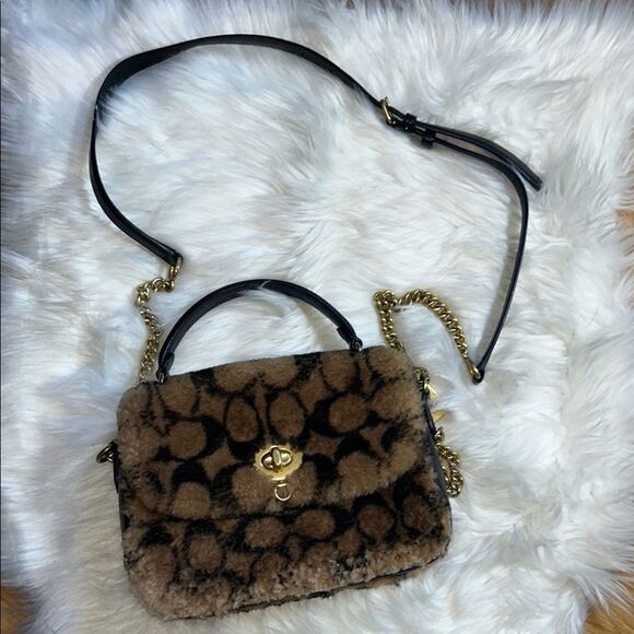 Coach Jennifer Lopez Marlie Top Handle Satchel Monogram Shearling Crossbody Bag - Picture 1 of 16